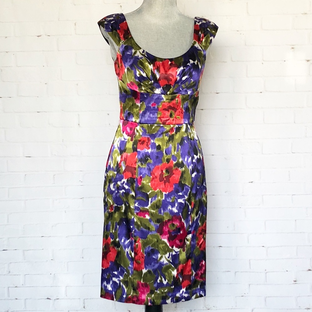 Maggy London Vibrant Floral Sheath Dress SZ 6